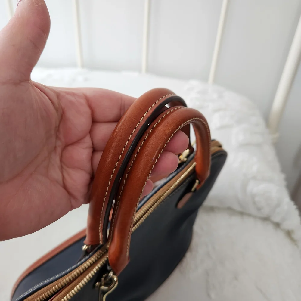 Dooney & Bourke 1975 Navy and Brown Pebble Leather Zip Zip Satchel J11228477
